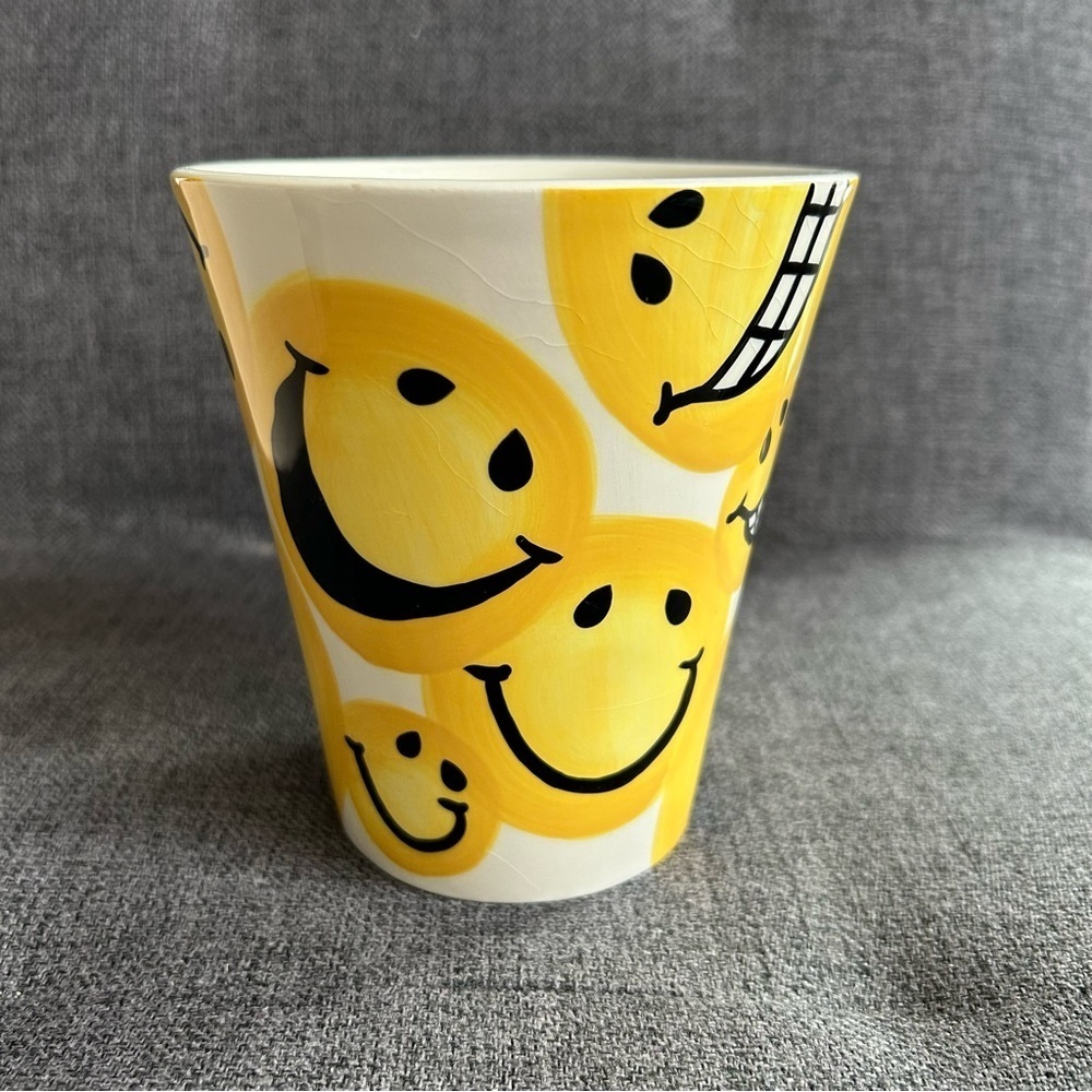 Smiley Face Emoji Covered Coffee Mug, Yellow, White, 15 oz - Picture 3 of 14